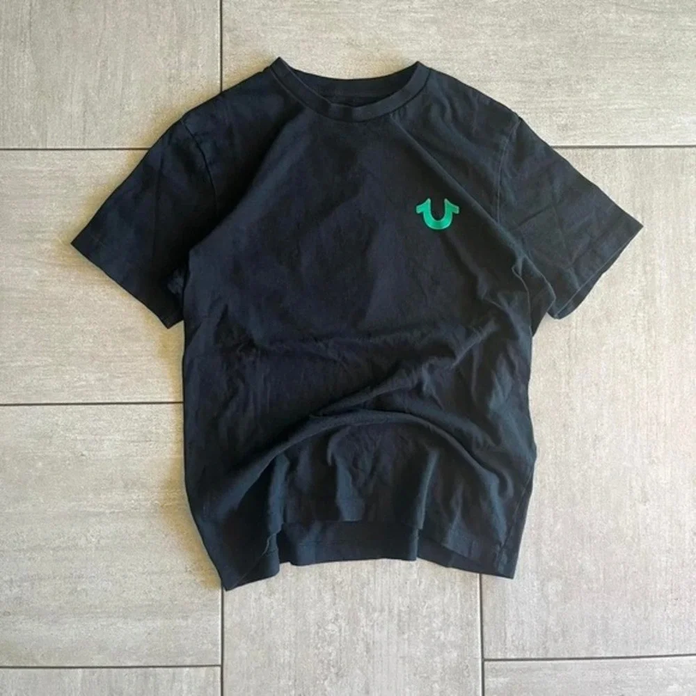 True‎ Religion black t-shirt with green logo